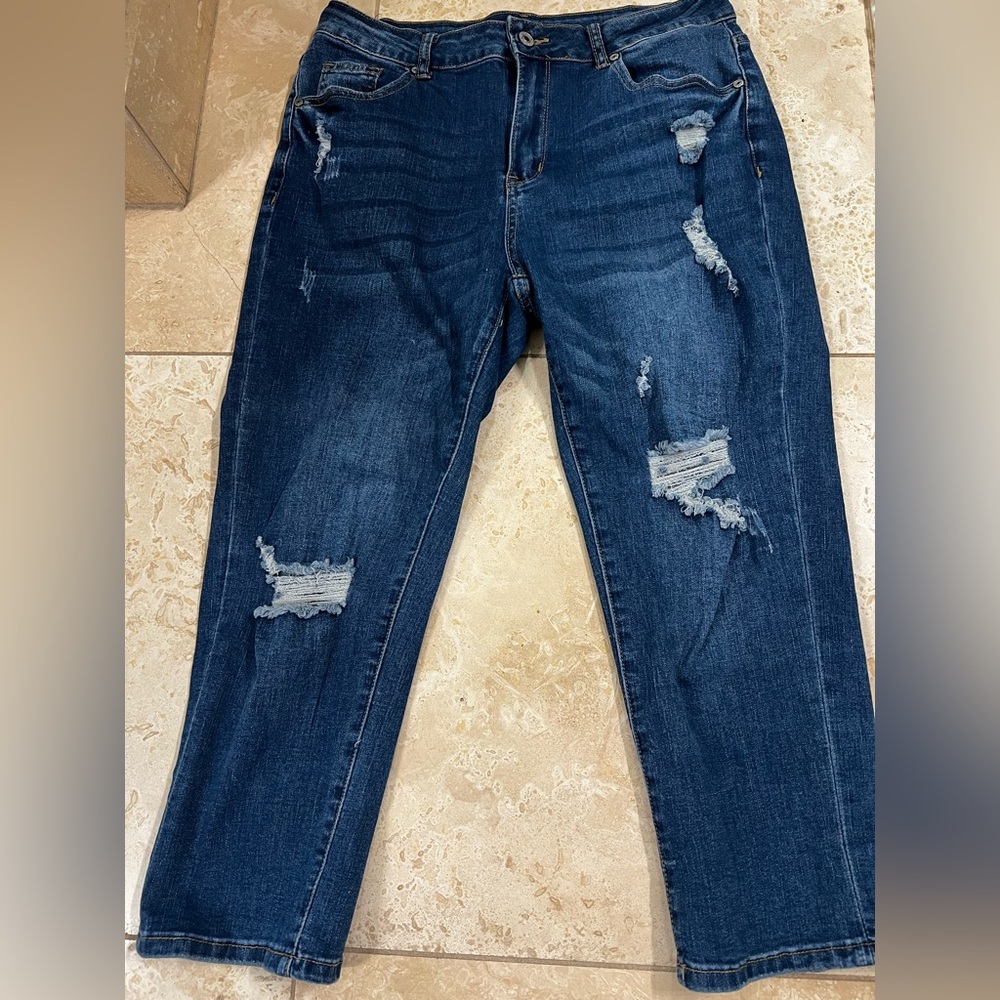 Distressed Blue Women's Crop Jeans